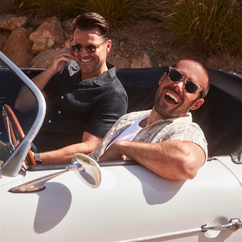TOWIE’s Mark Wright and Made in Chelsea’s Spencer Matthews in a white car