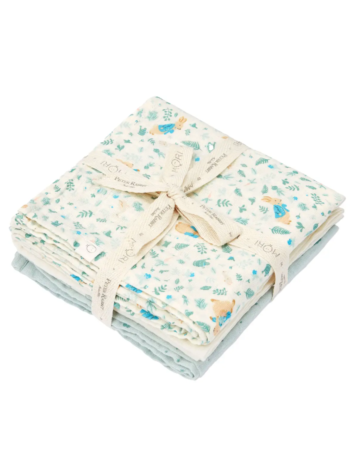 Printed muslin squares wrapped in a bow