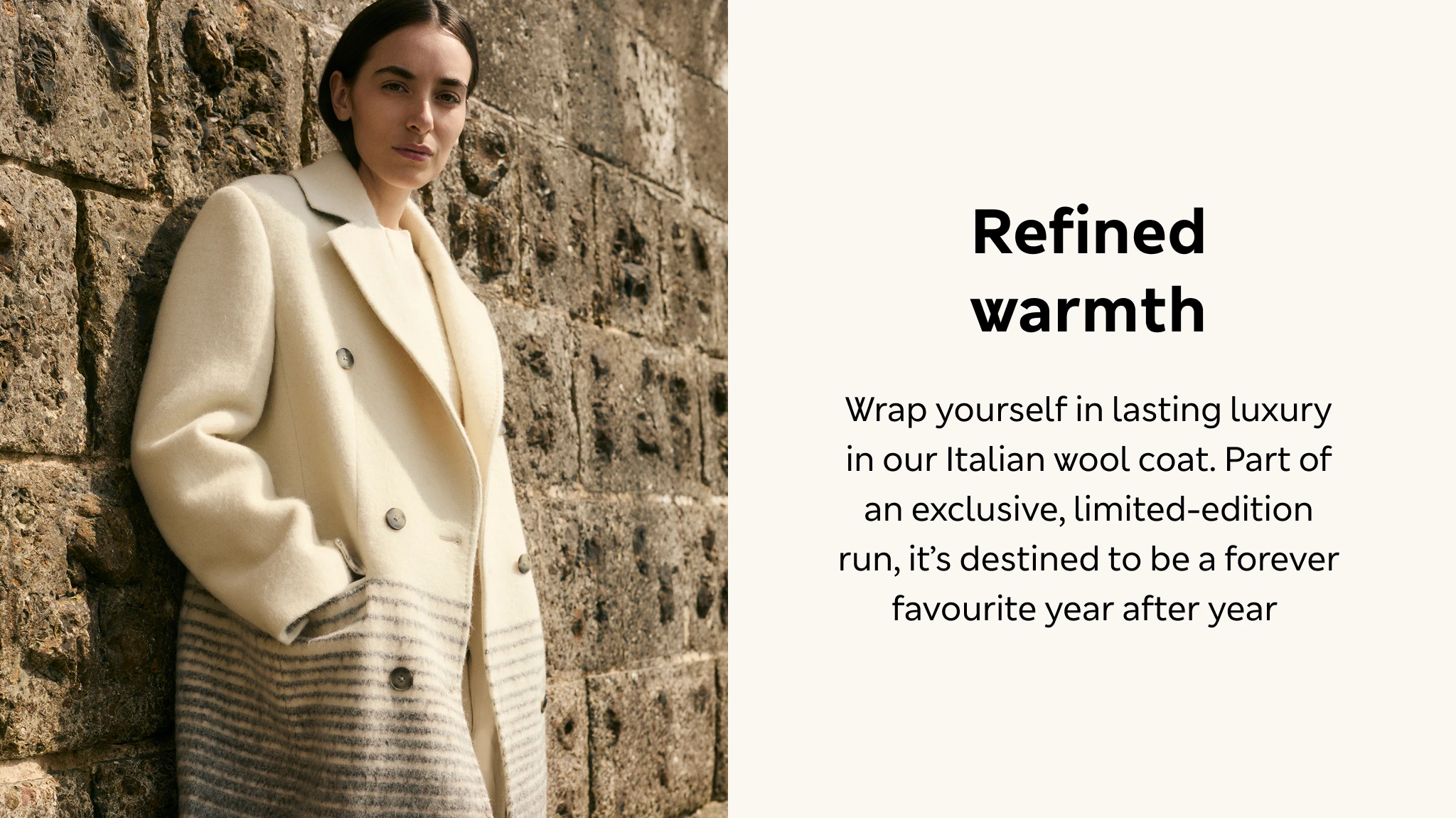 Woman wearing cream Jaeger coat