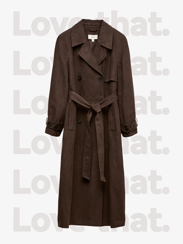 Dark brown faux-suede trench coat