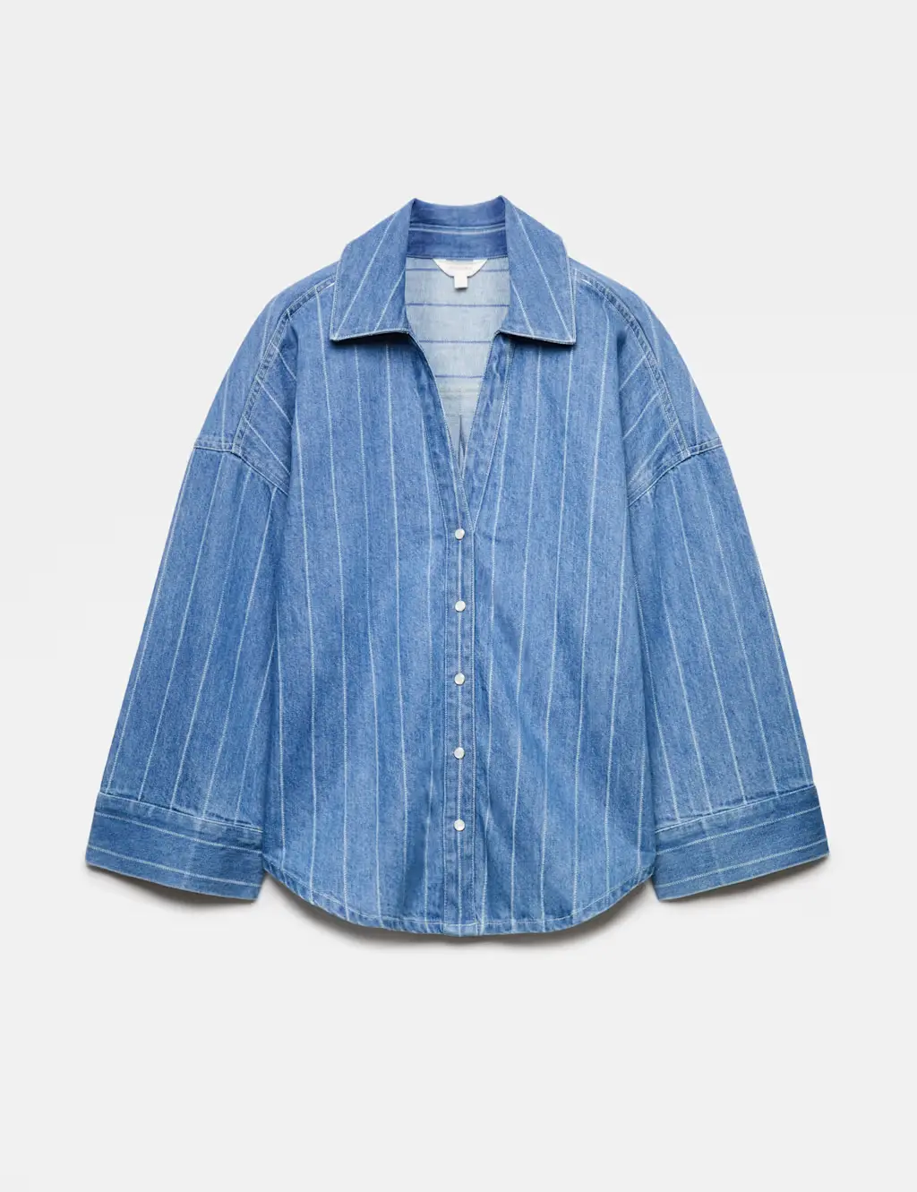 Denim Striped Collared Relaxed Shirt