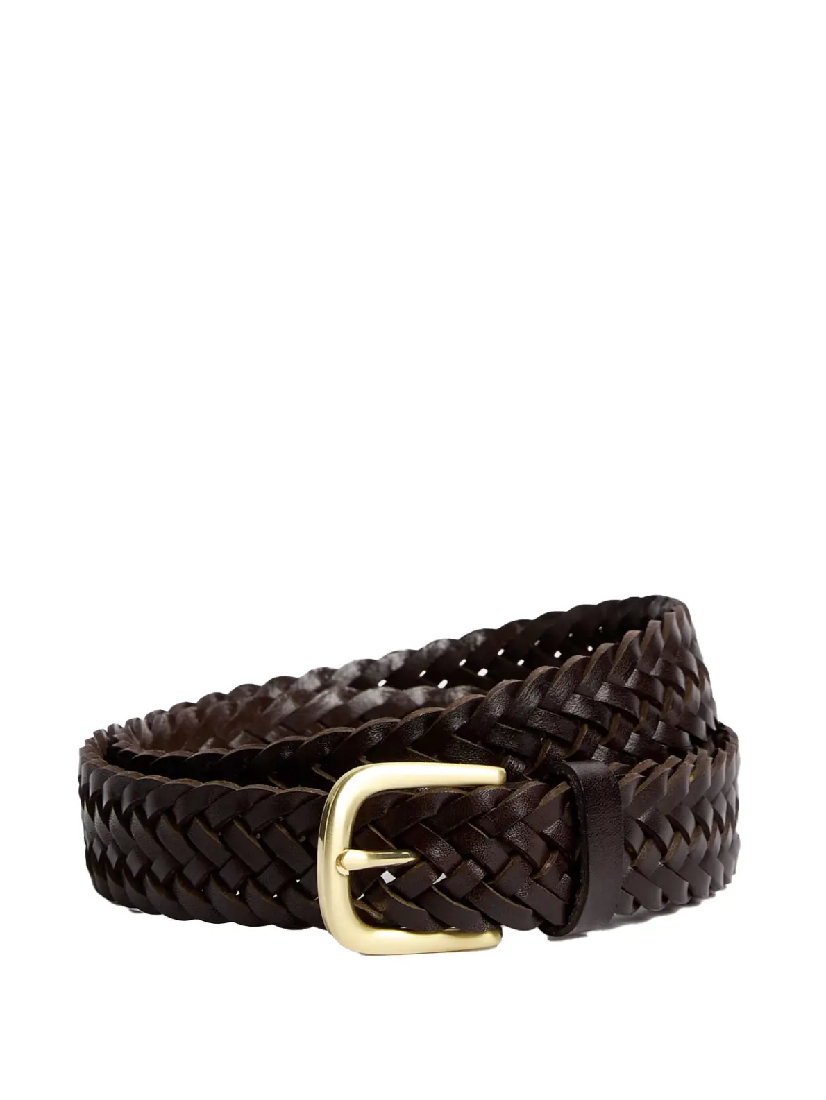 Brown plaited belt with gold buckle