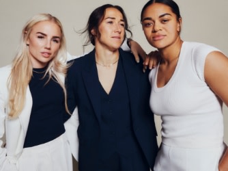 Women from the England football team wearing clothes from the M&S | England collection