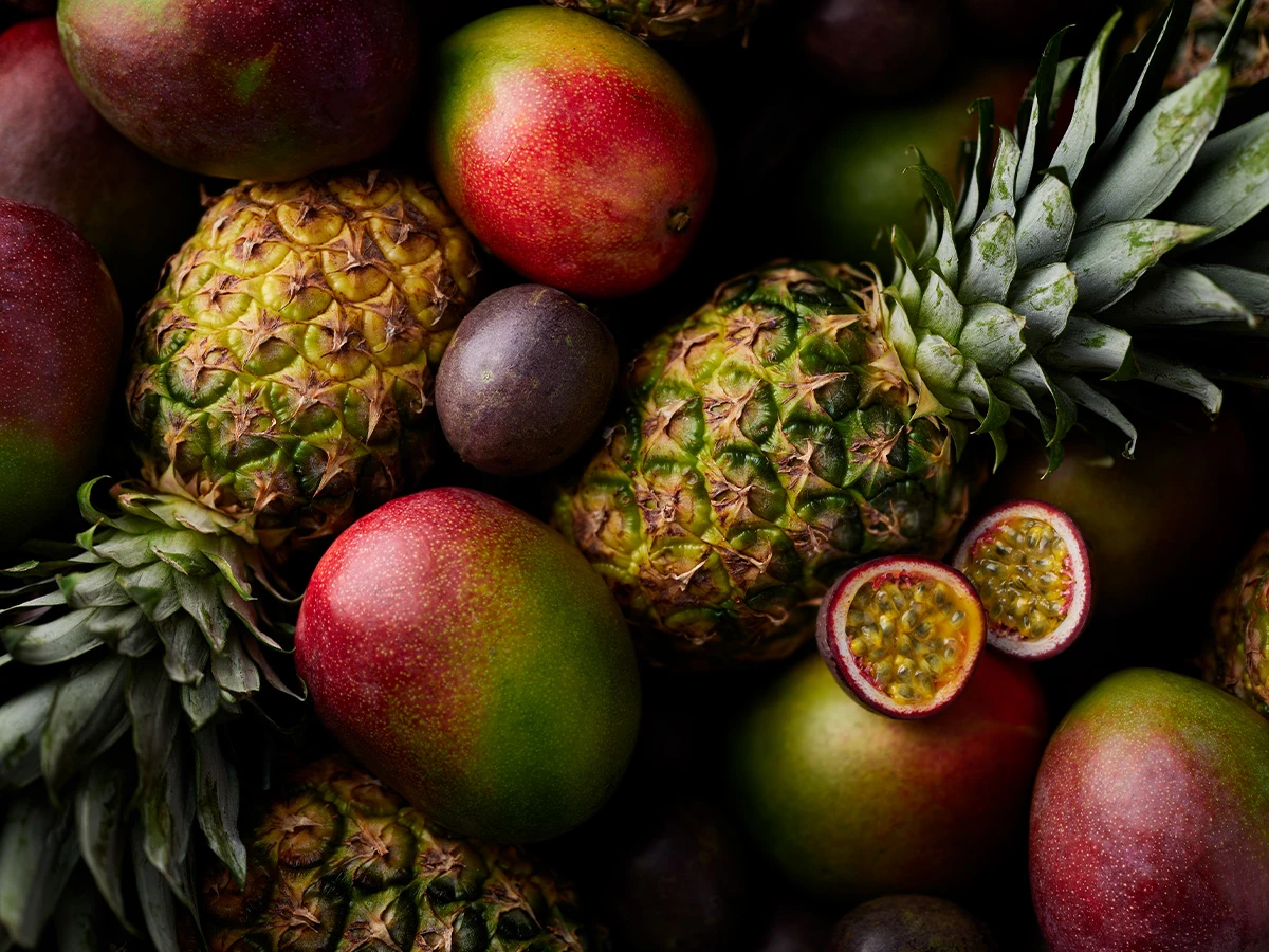 pineapples, mangoes and passion fruit