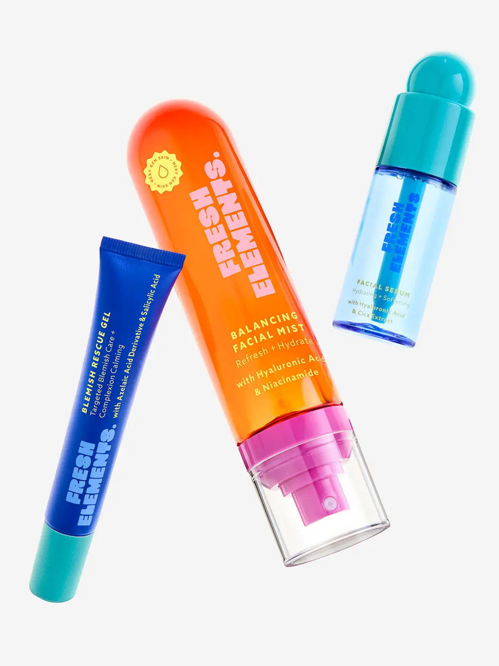Fresh Elements blemish rescue gel, facial mist, and serum