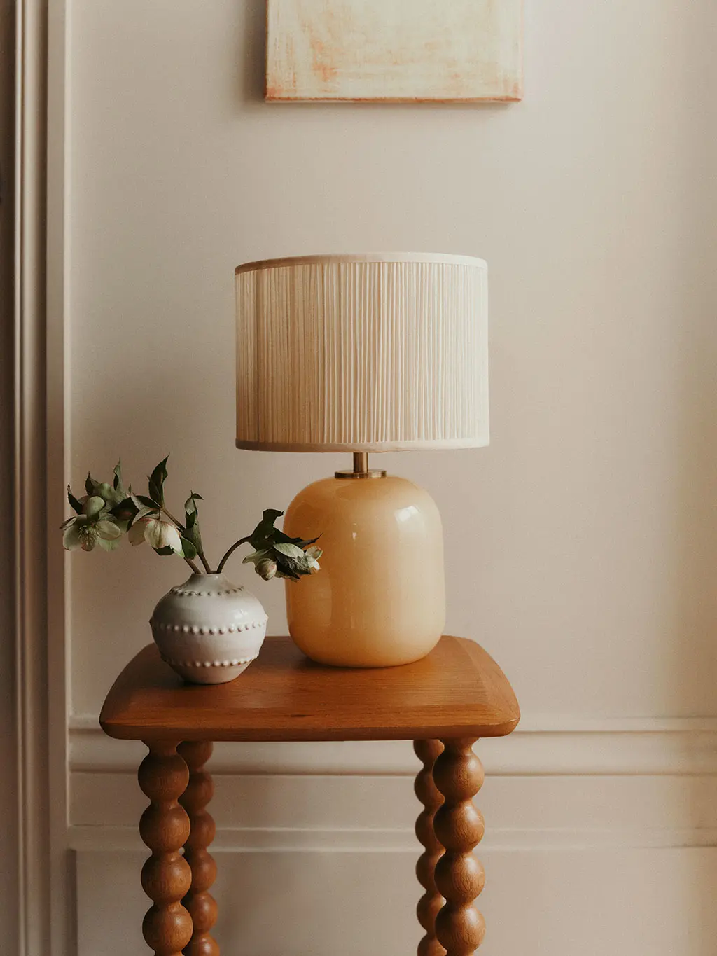 Table lamp on wooden table