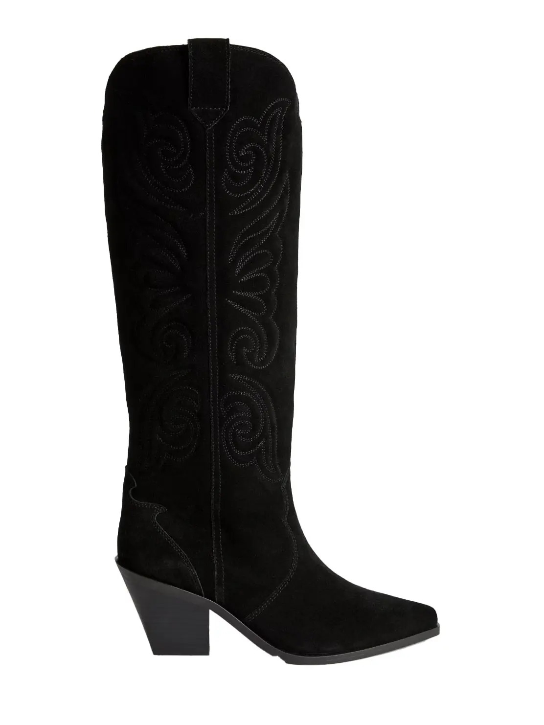 Black suede tall Western boot