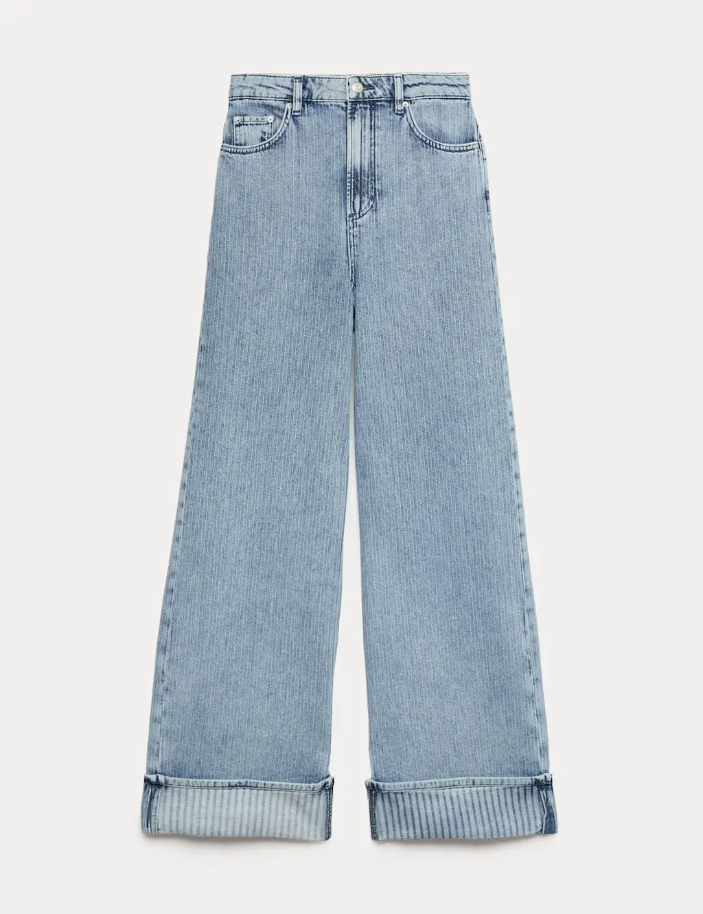 High Waisted Striped Wide Leg Turn Up Jeans