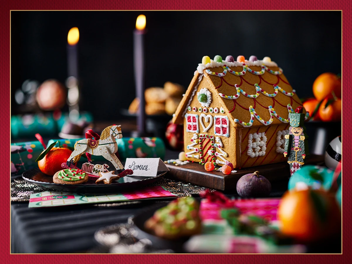 Gingerbread house on a Christmas table