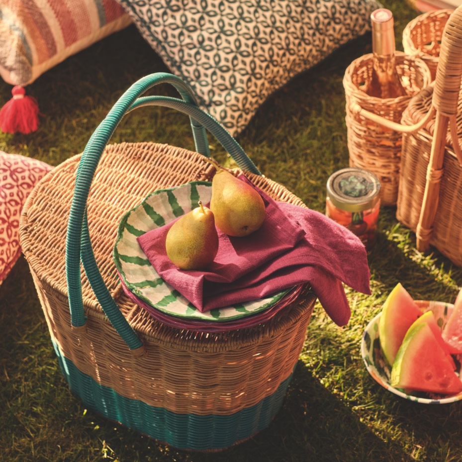 Picnic basket with plates and napkins. Shop picnicware	
