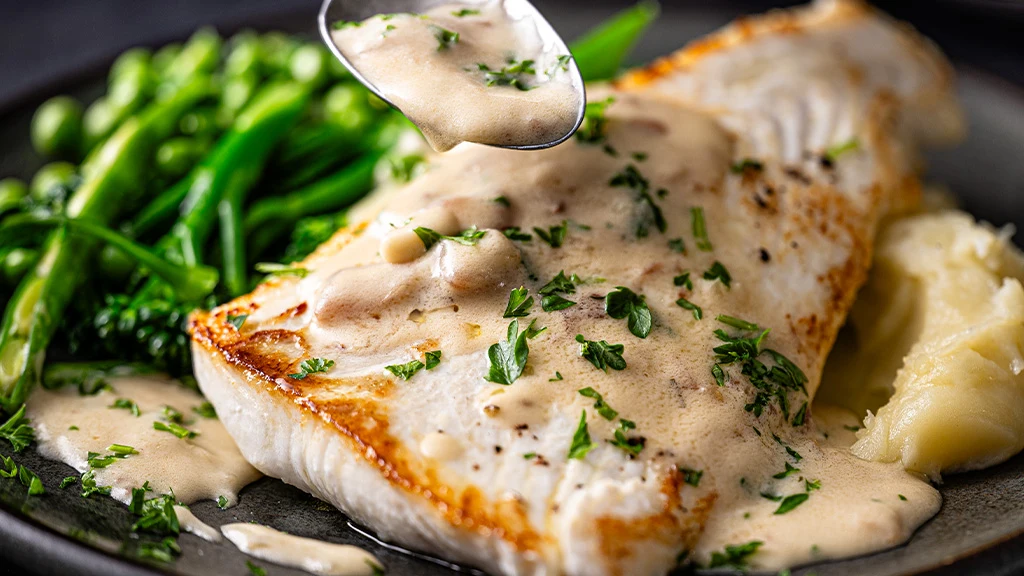 Fish with a white cream sauce