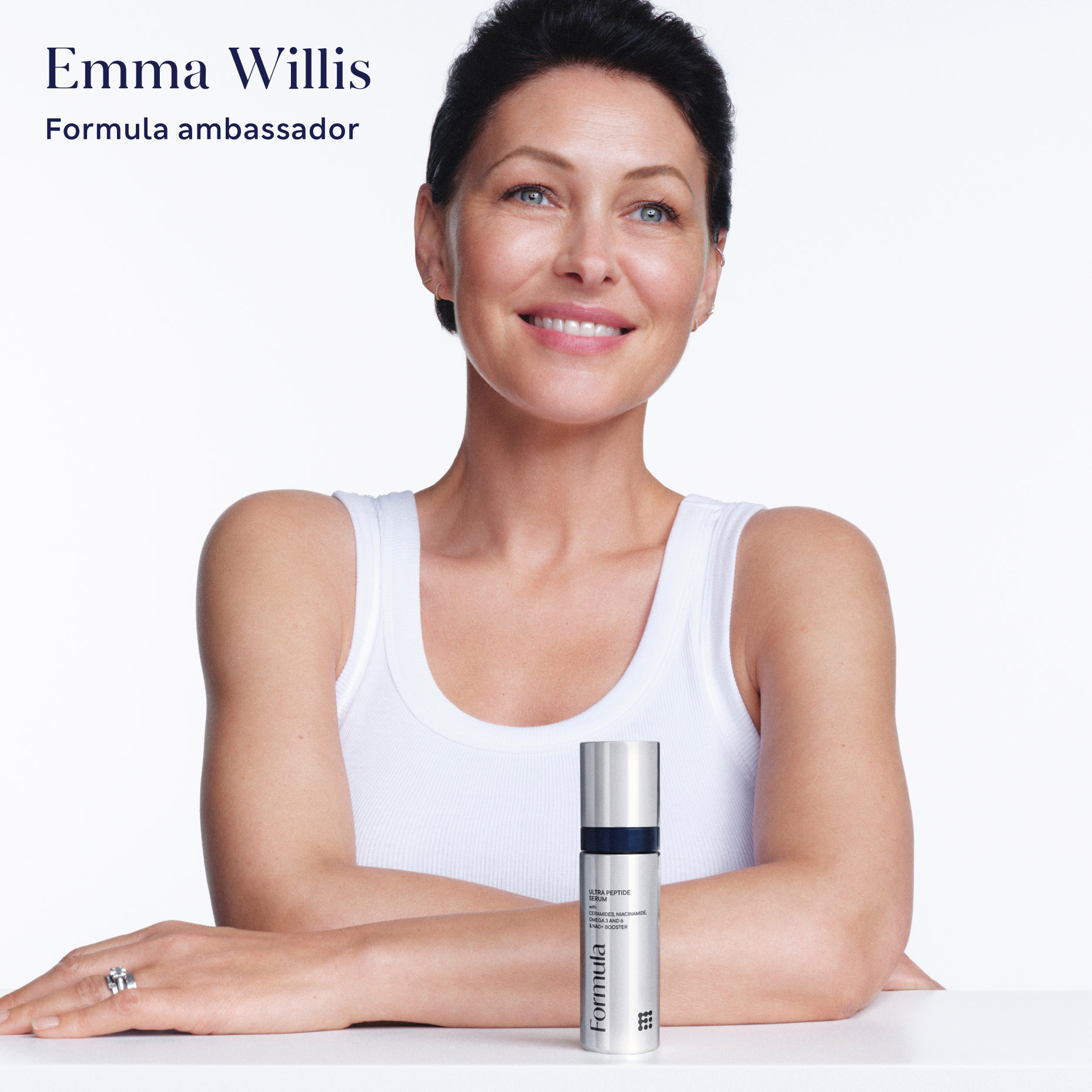 Emma Willis with skincare. Shop Formula