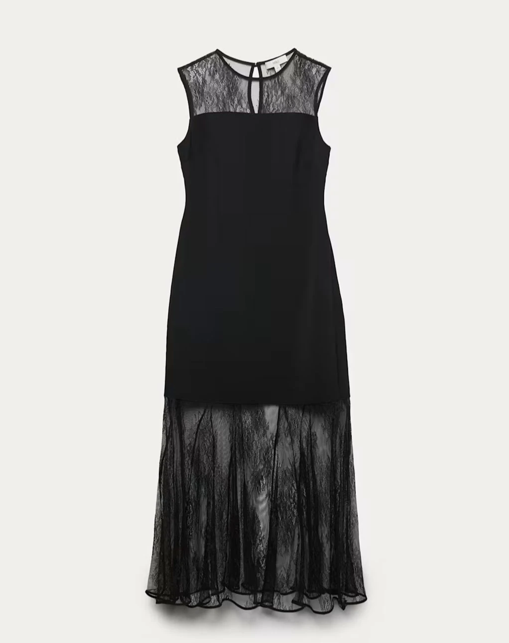 Black lace-trimmed slip dress