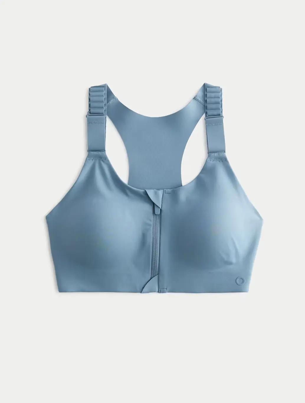 Blue zip-up sports bra