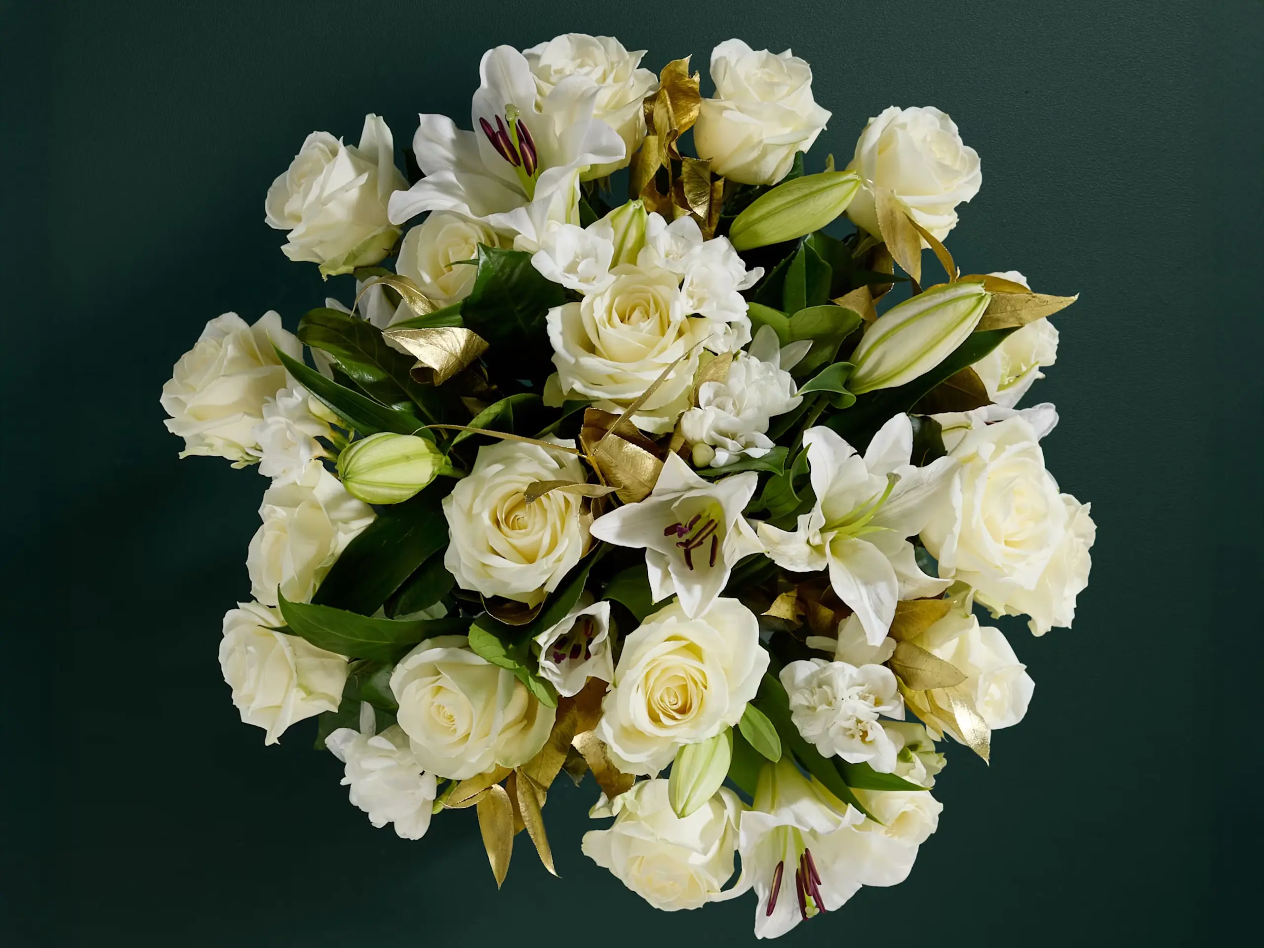 Dame Joan Collins bouquet seen from above