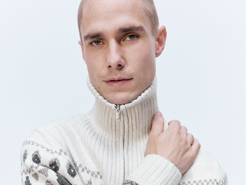 Man wearing M&S Fair Isle cardigan