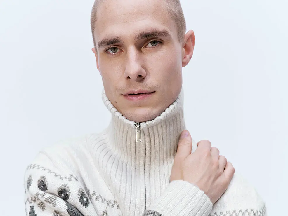 Man wearing M&S Fair Isle cardigan