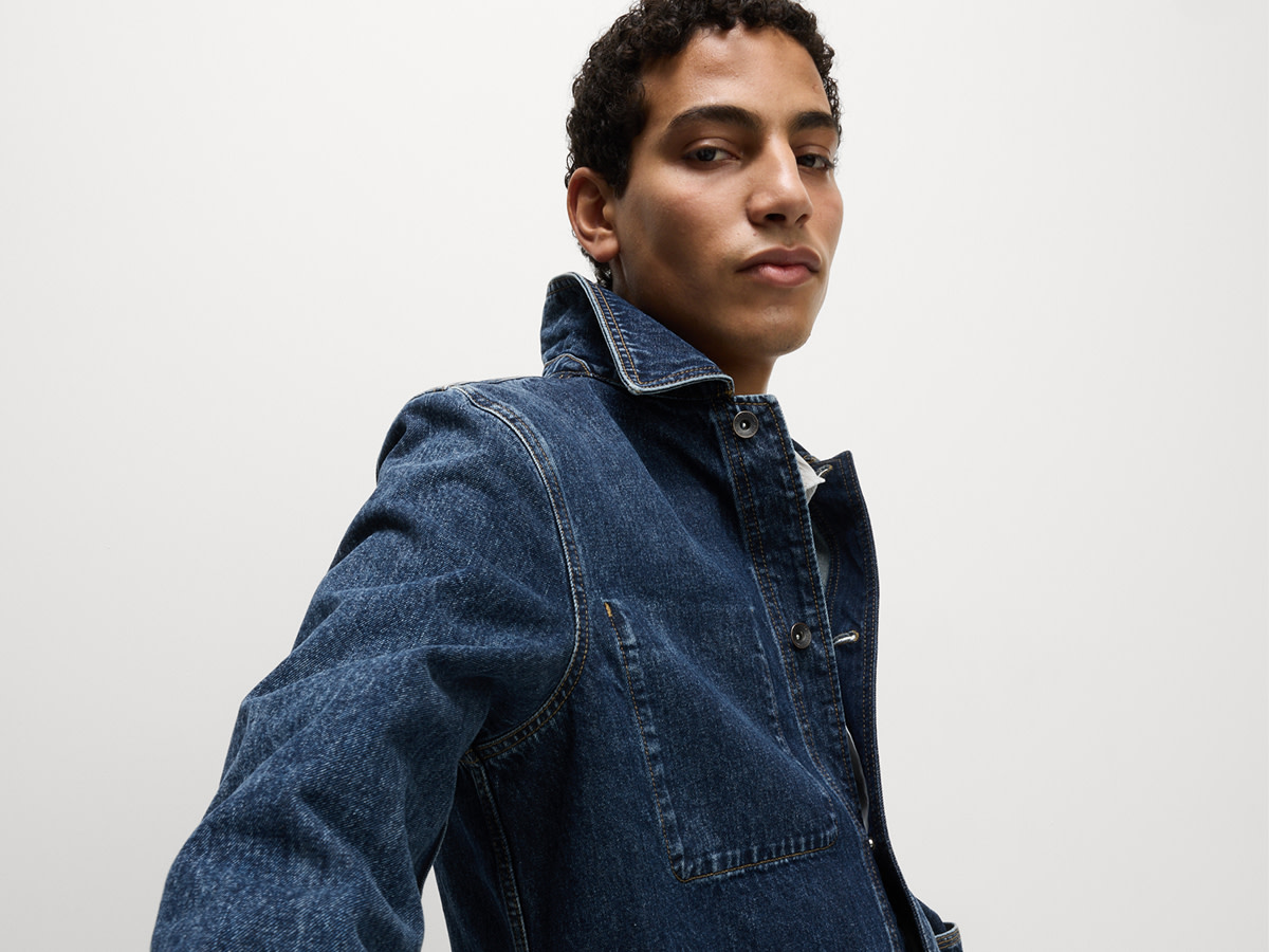 Man wearing blue denim shirt