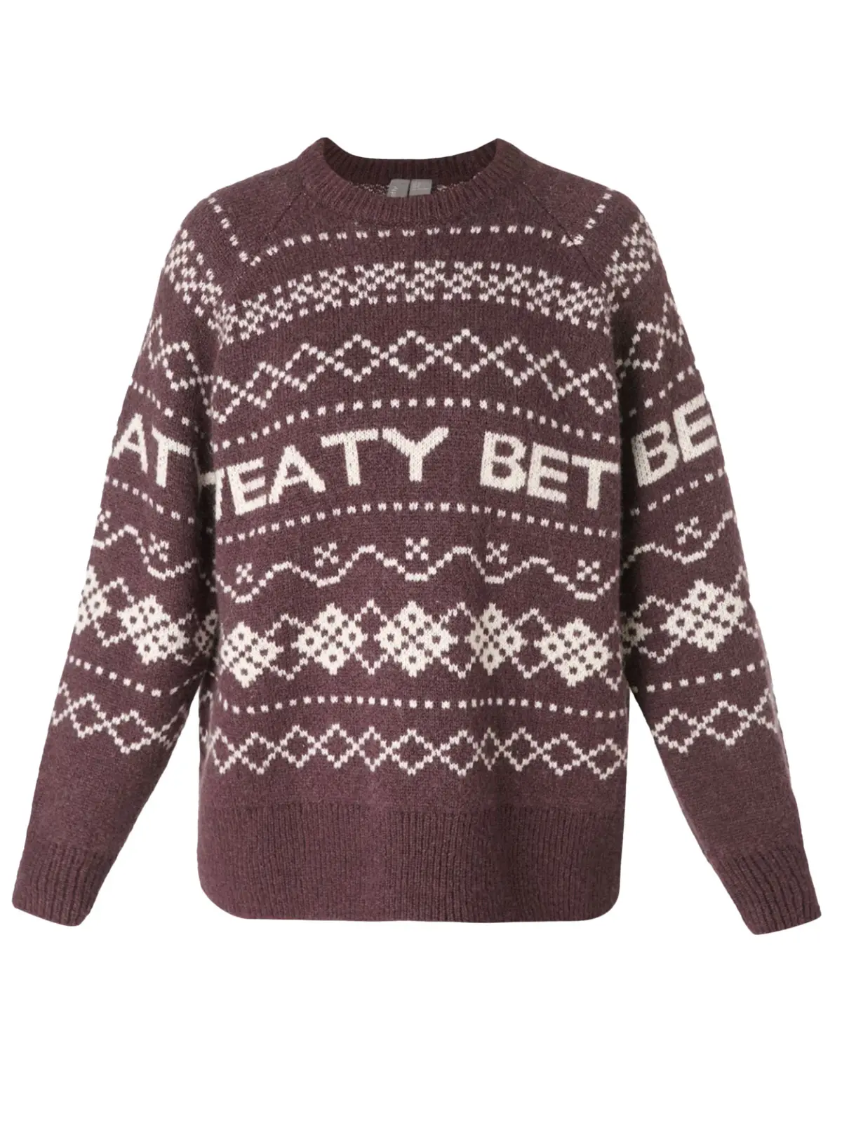 Long sleeve jumper with fair isle pattern and slogan in white