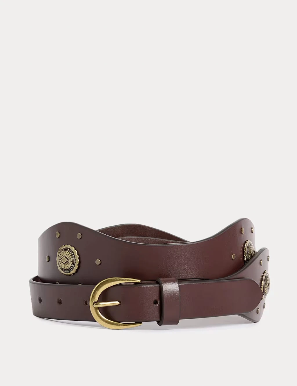 Brown leather studded boho belt