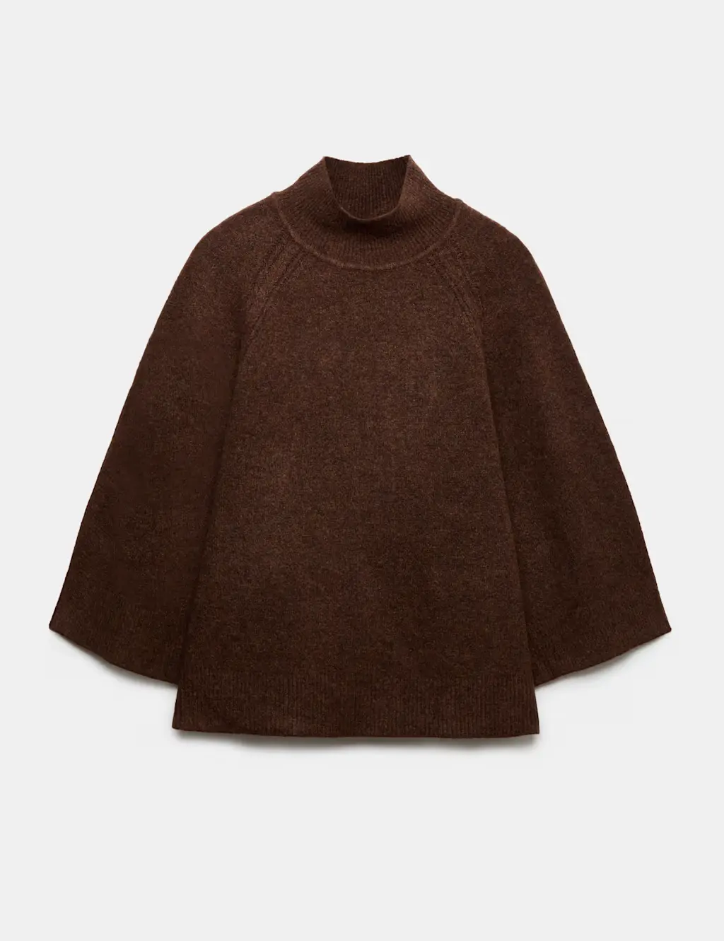 Brown funnel neck jumper with balloon sleeves snd ribbed trims.