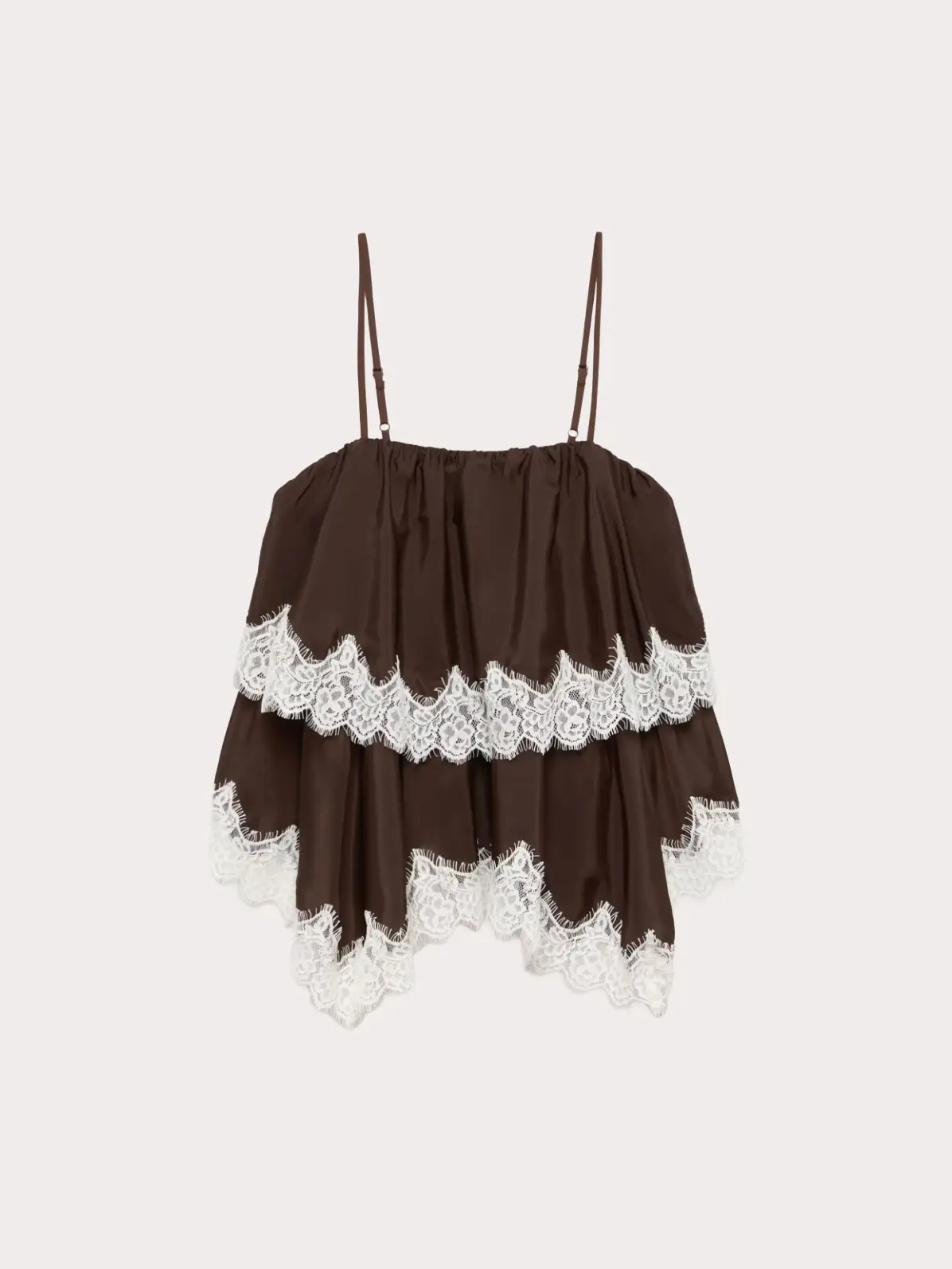 Brown cami top with white lace detail 