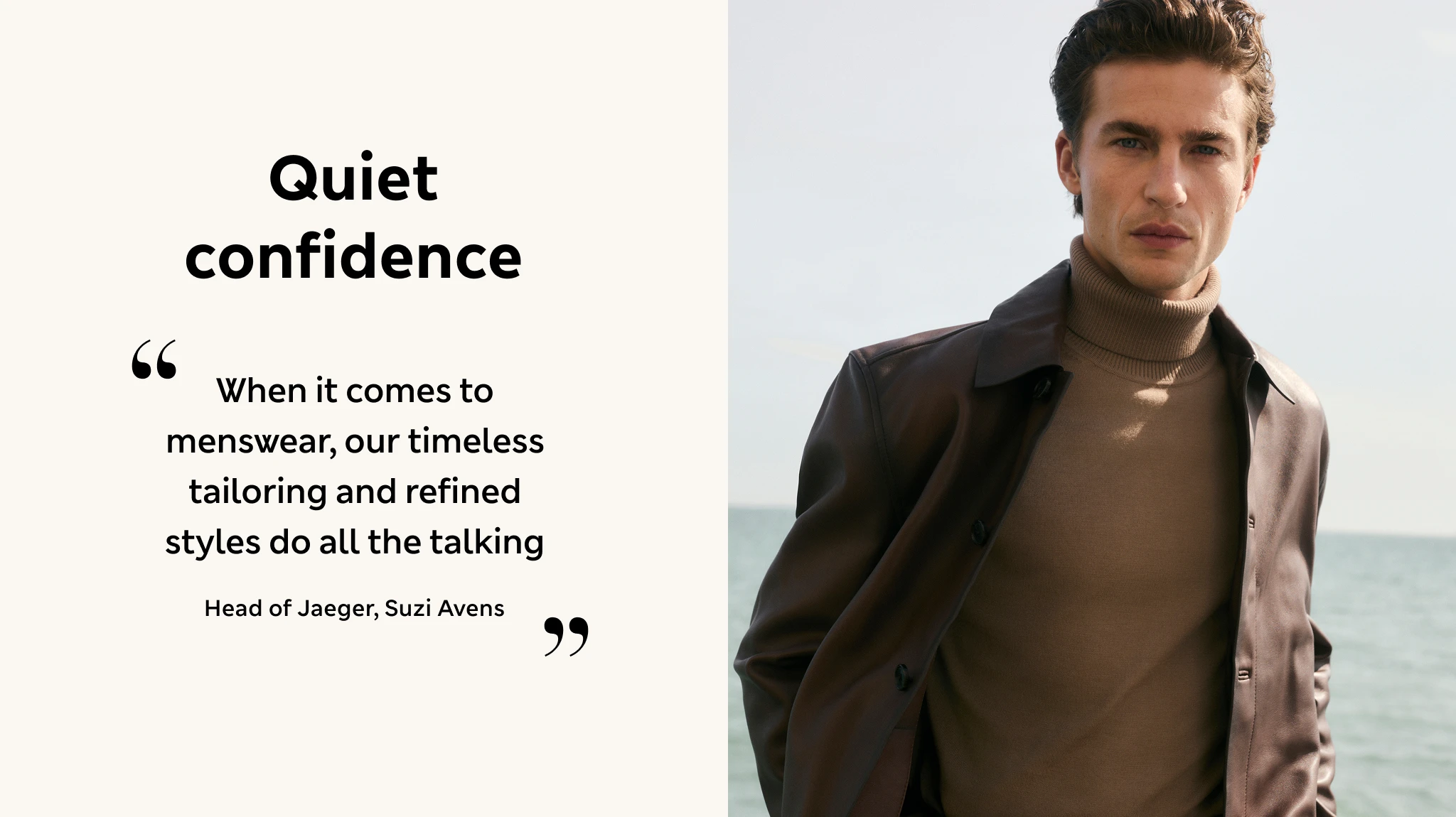 Man wearing brown leather jacket by Jaeger