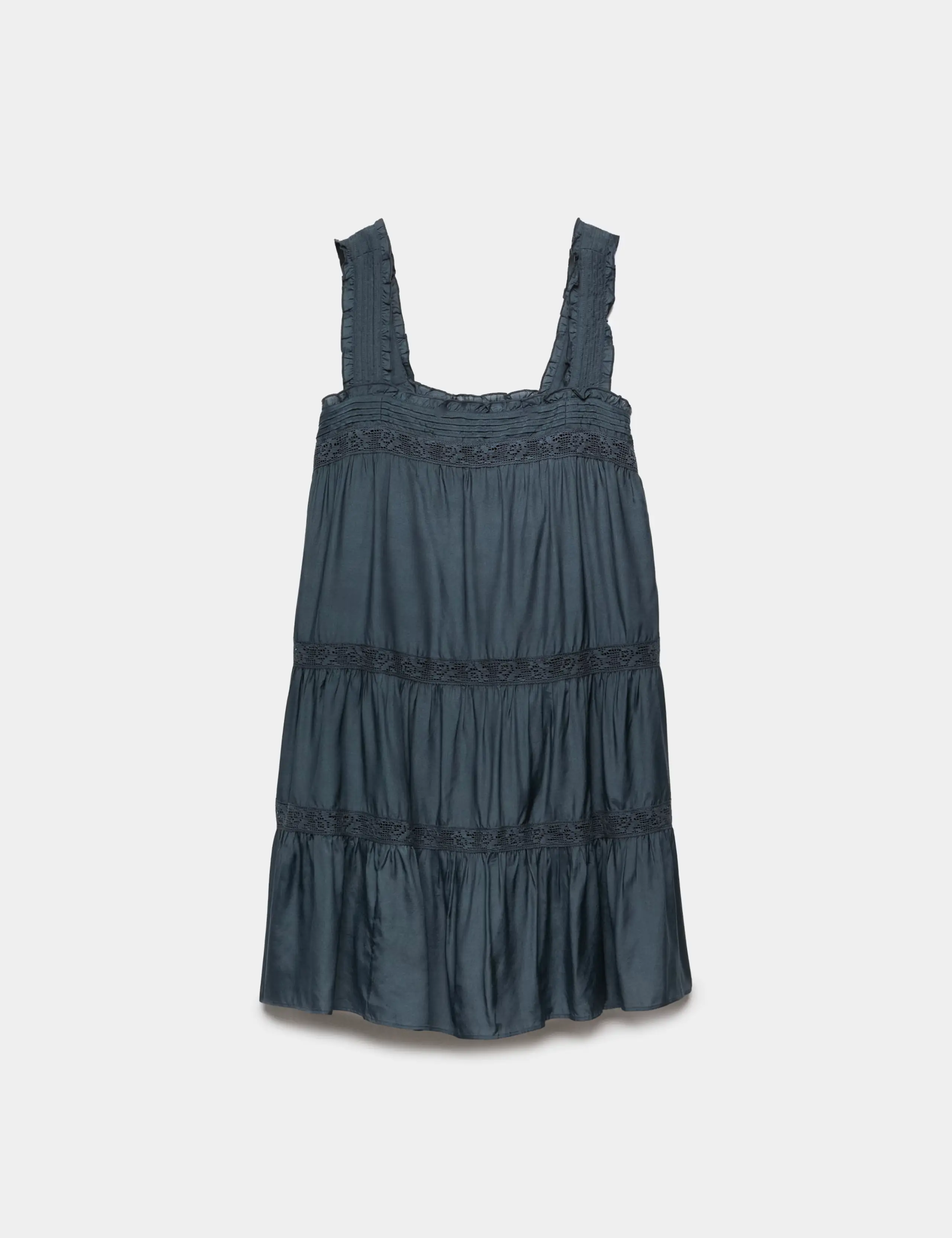 Lace Square Neck Mini Tiered Smock Dress