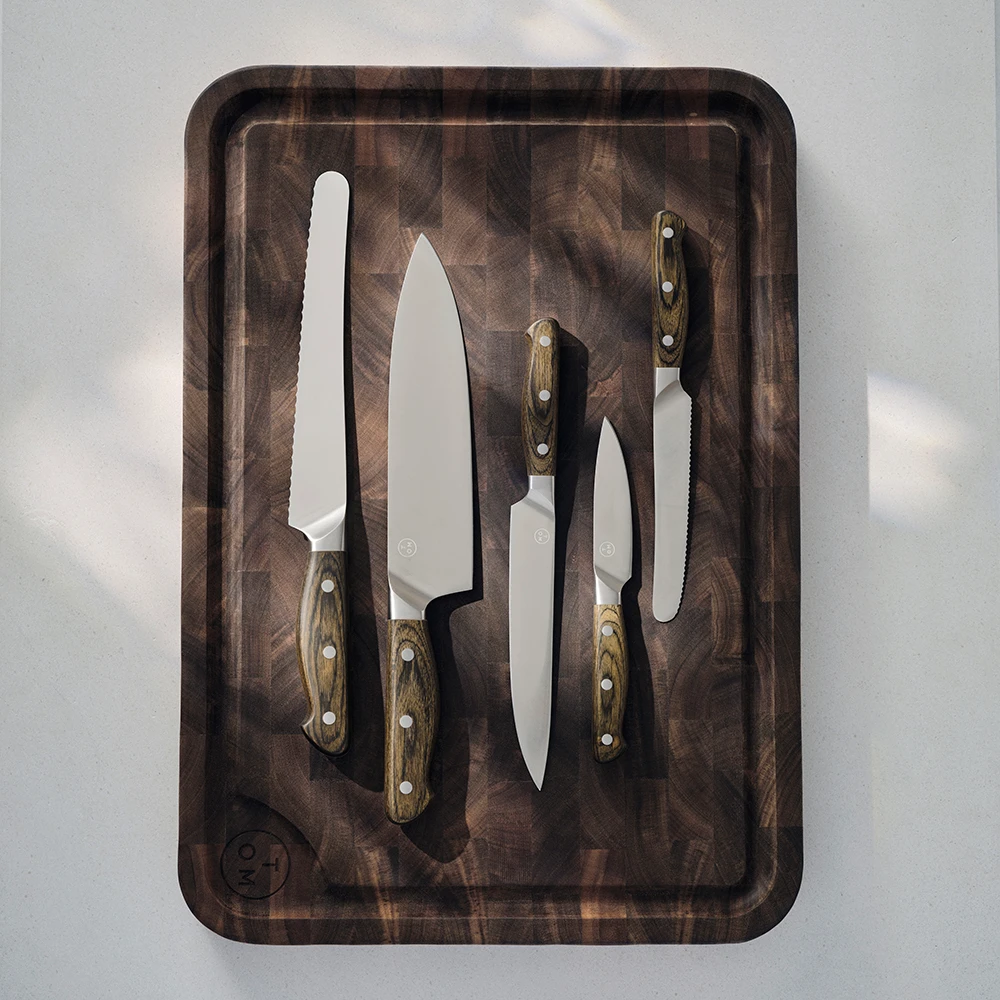 M&S x Tom Kerridge knives on a chopping board