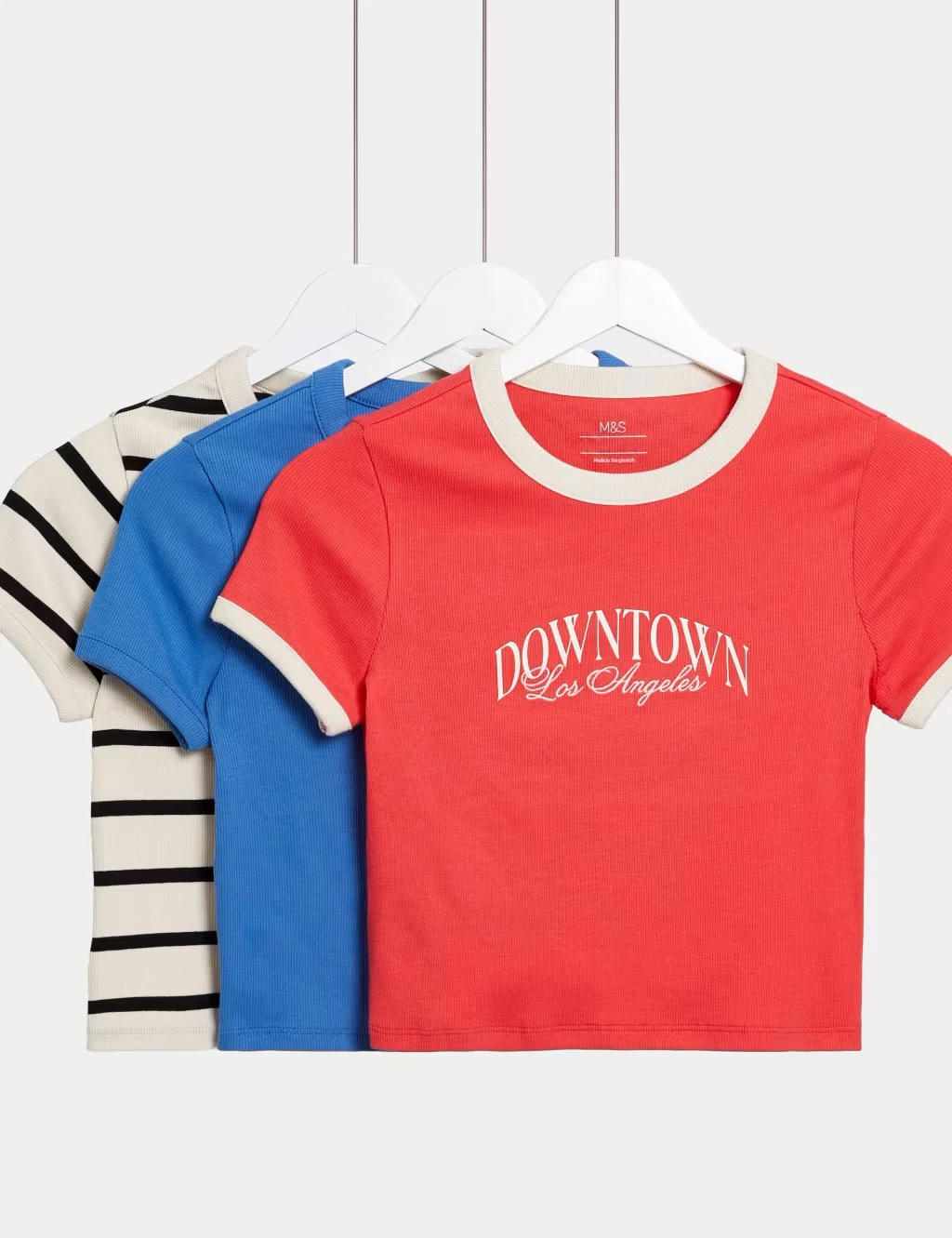 Three-pack of girls' cotton-rich slogan T-shirts