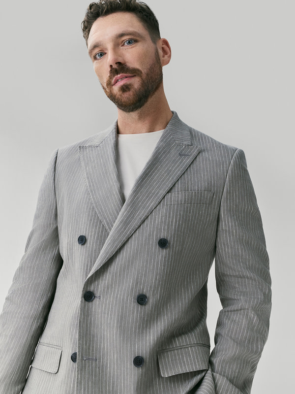 Man wearing Pinstripe Suit Jacket