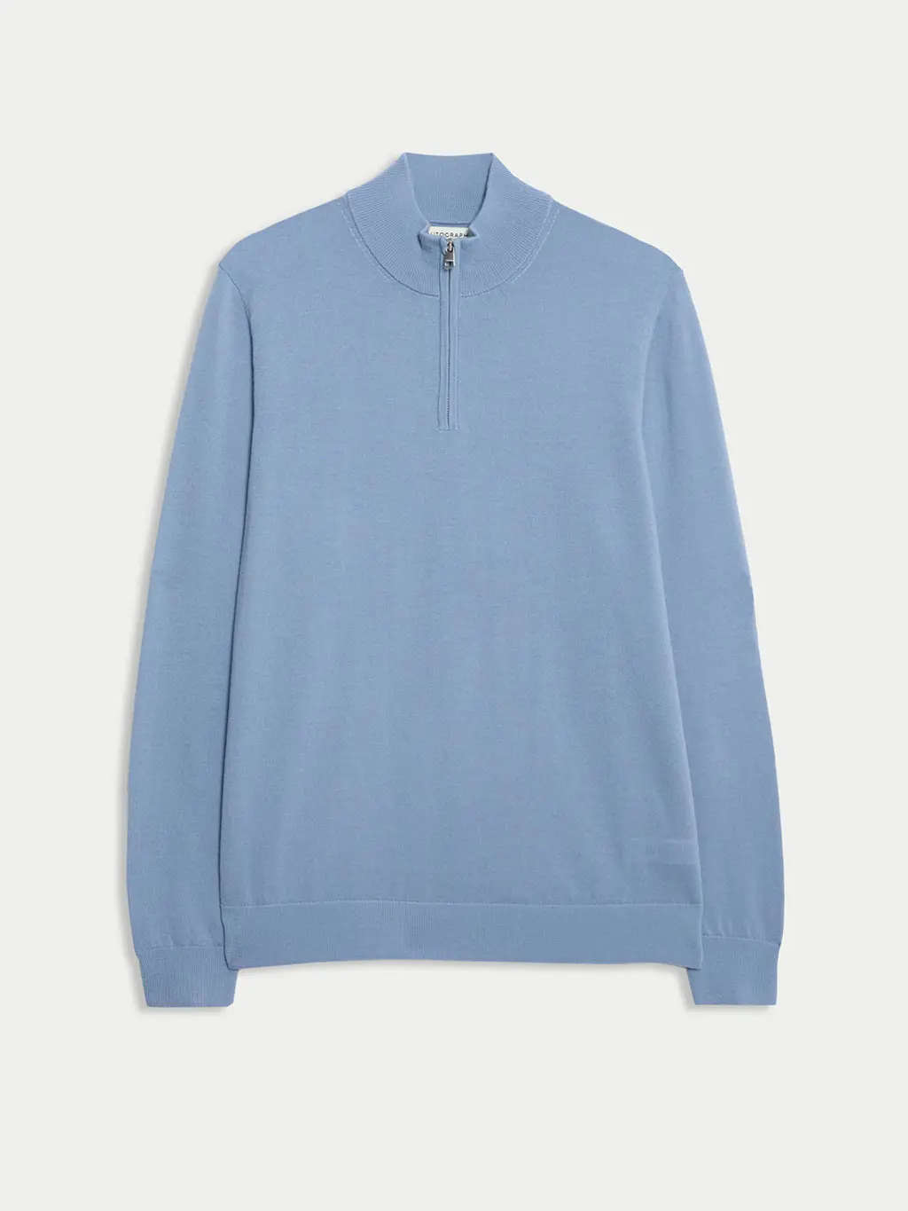 Blue merino wool half-zip jumper