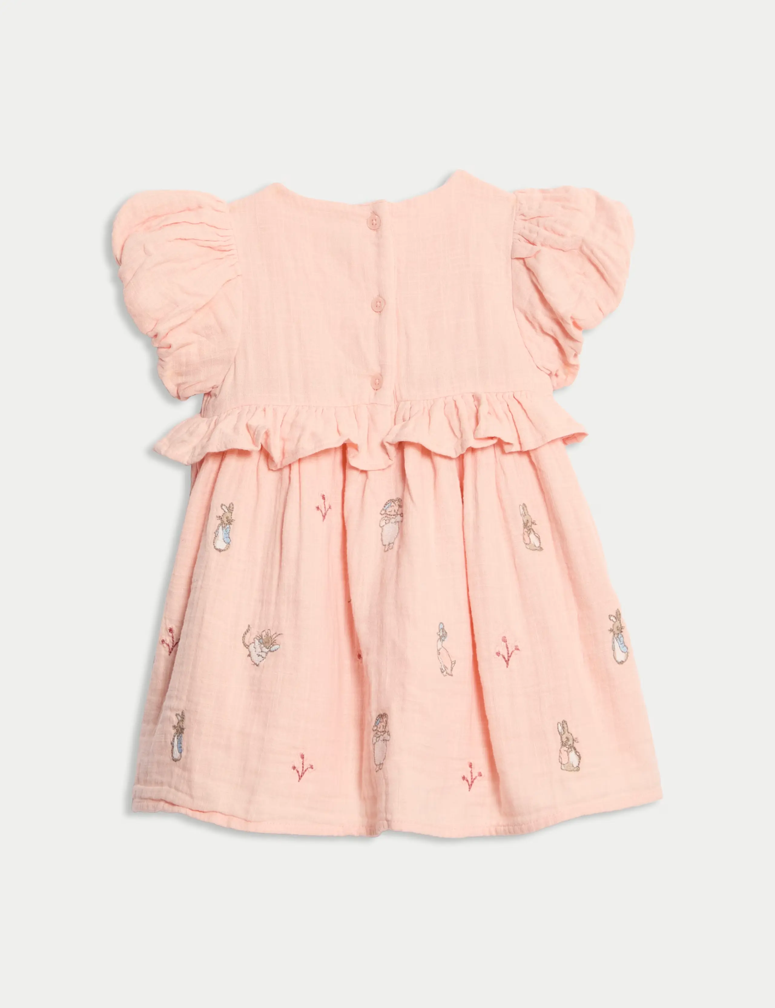 A pink Peter Rabbit print dress