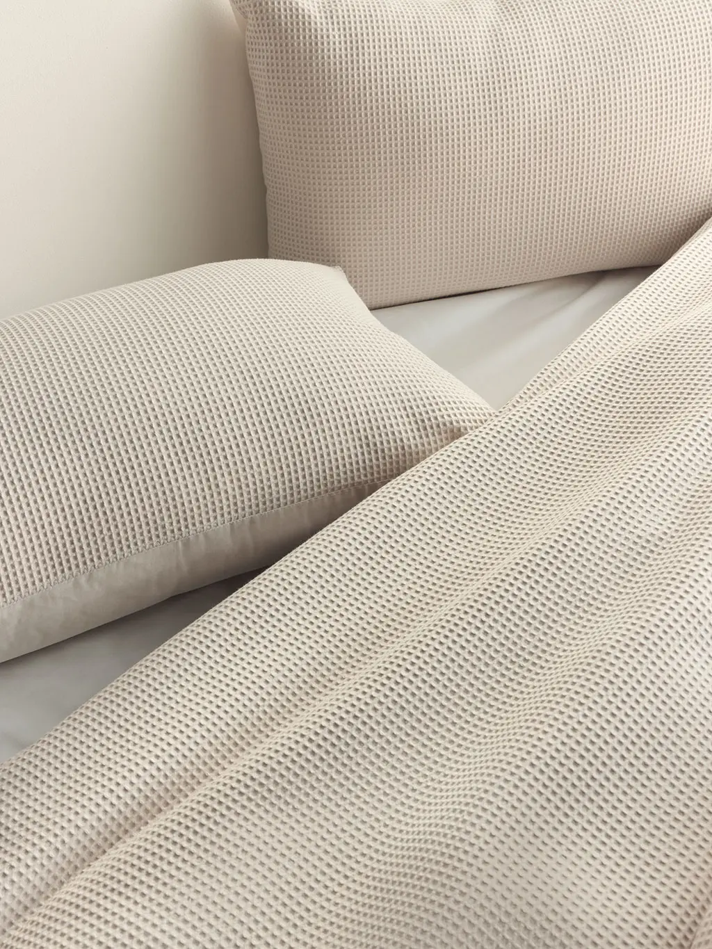 Close up of waffle bedding