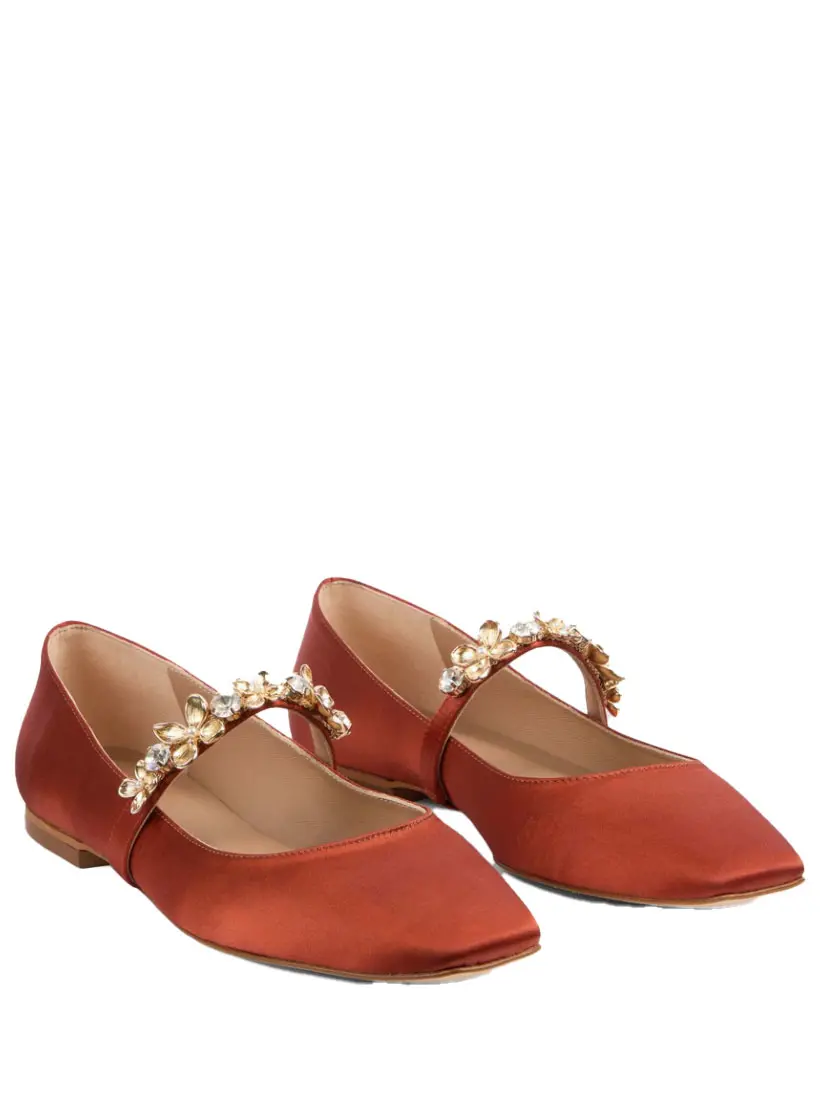 Satin ballet flats with sparkly embellishment on strap