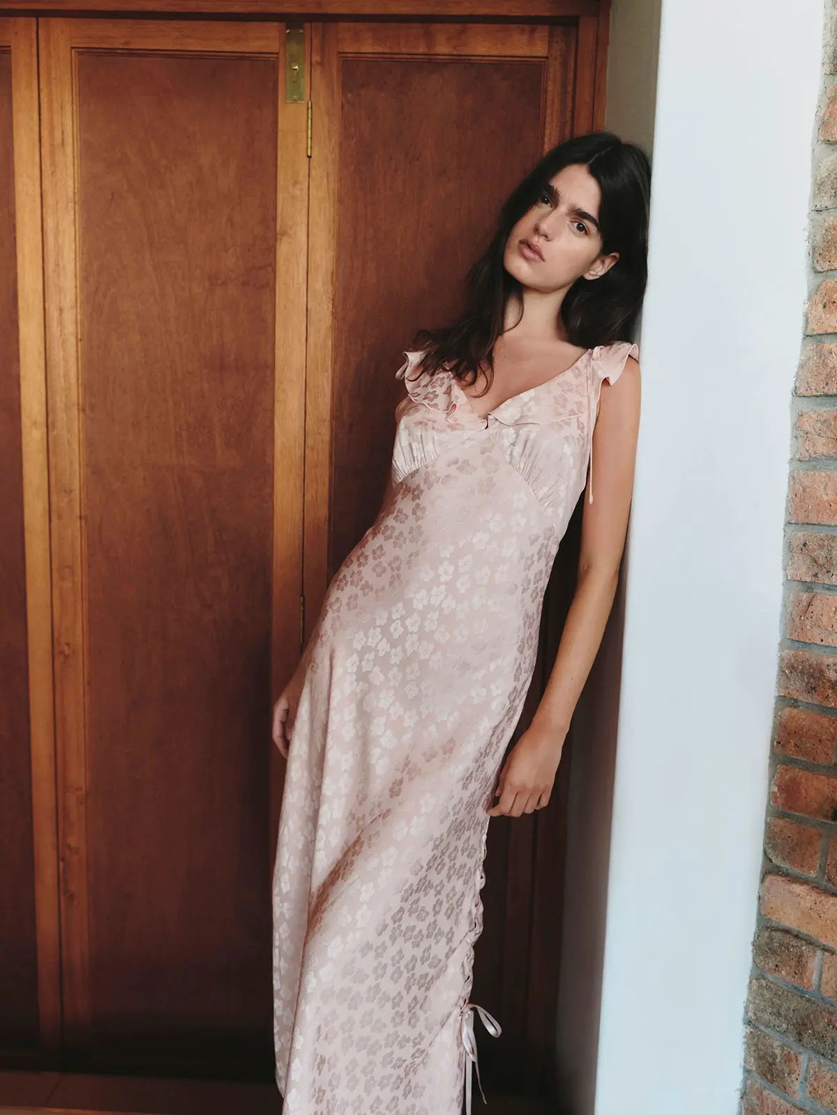 Woman wearing satin slip dress