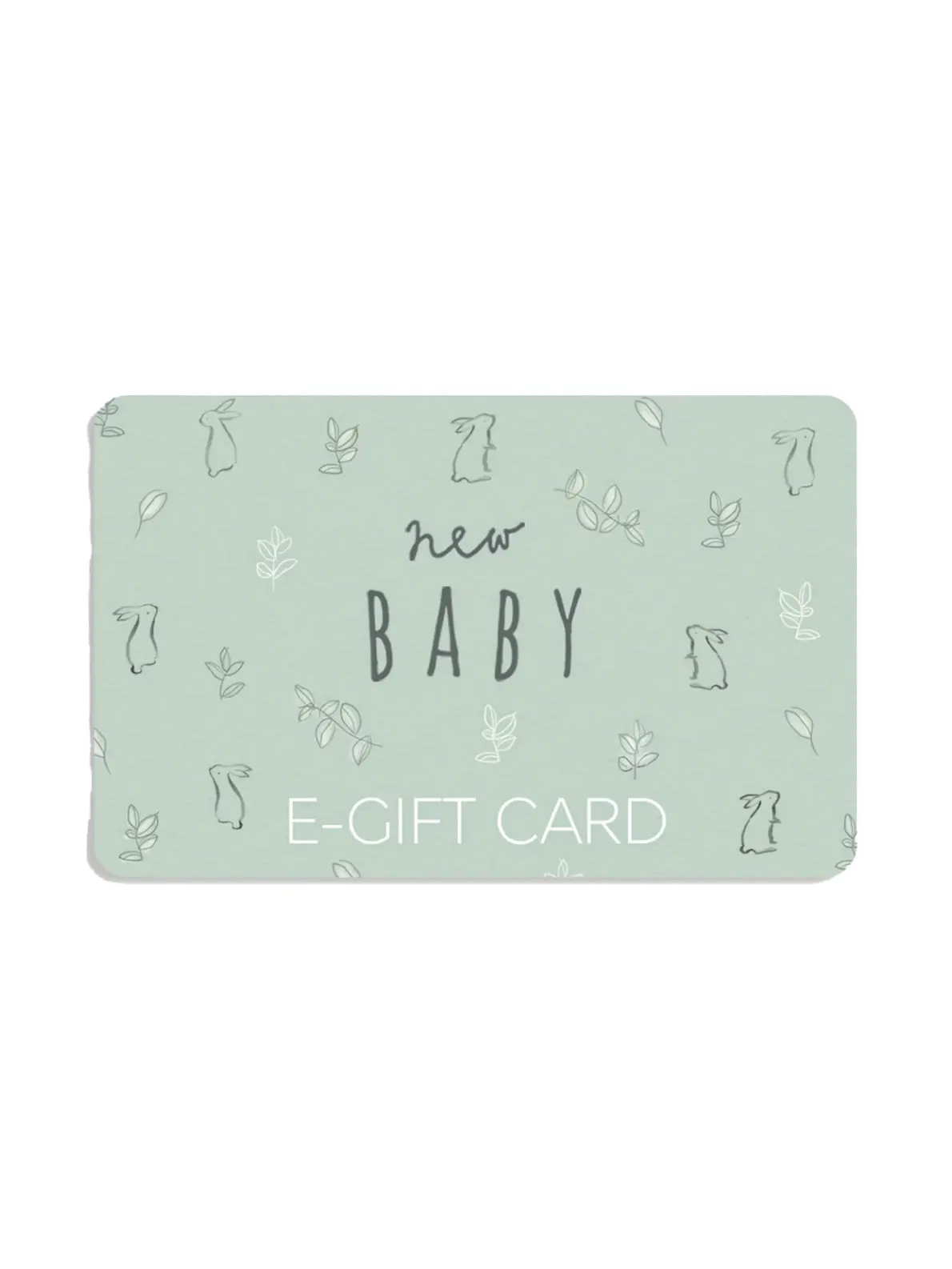 Mint green rectangle card with 'new baby e-gift card' text