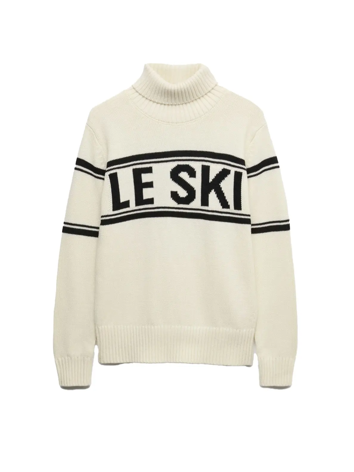 Cream roll-neck jumper with 'Le ski' slogan in black
