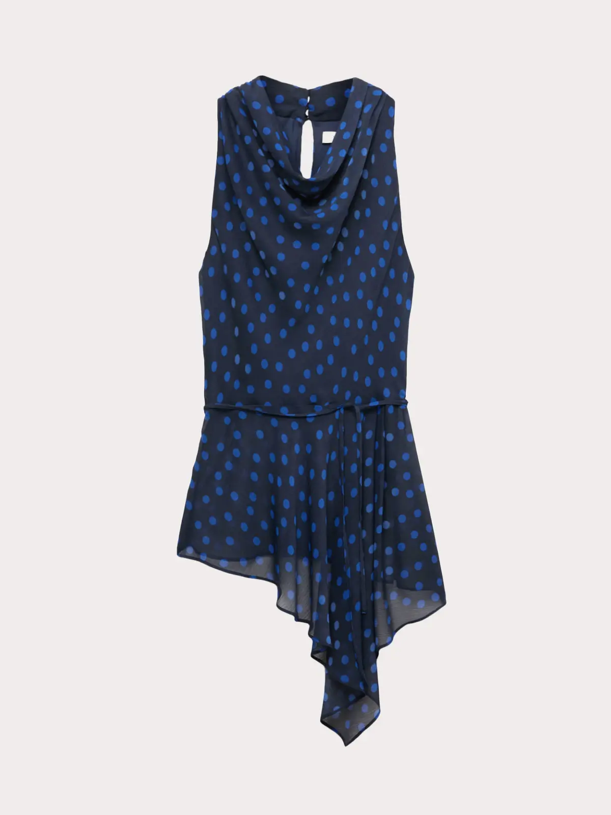 Polka-dot cowl-neck ruffle blouse