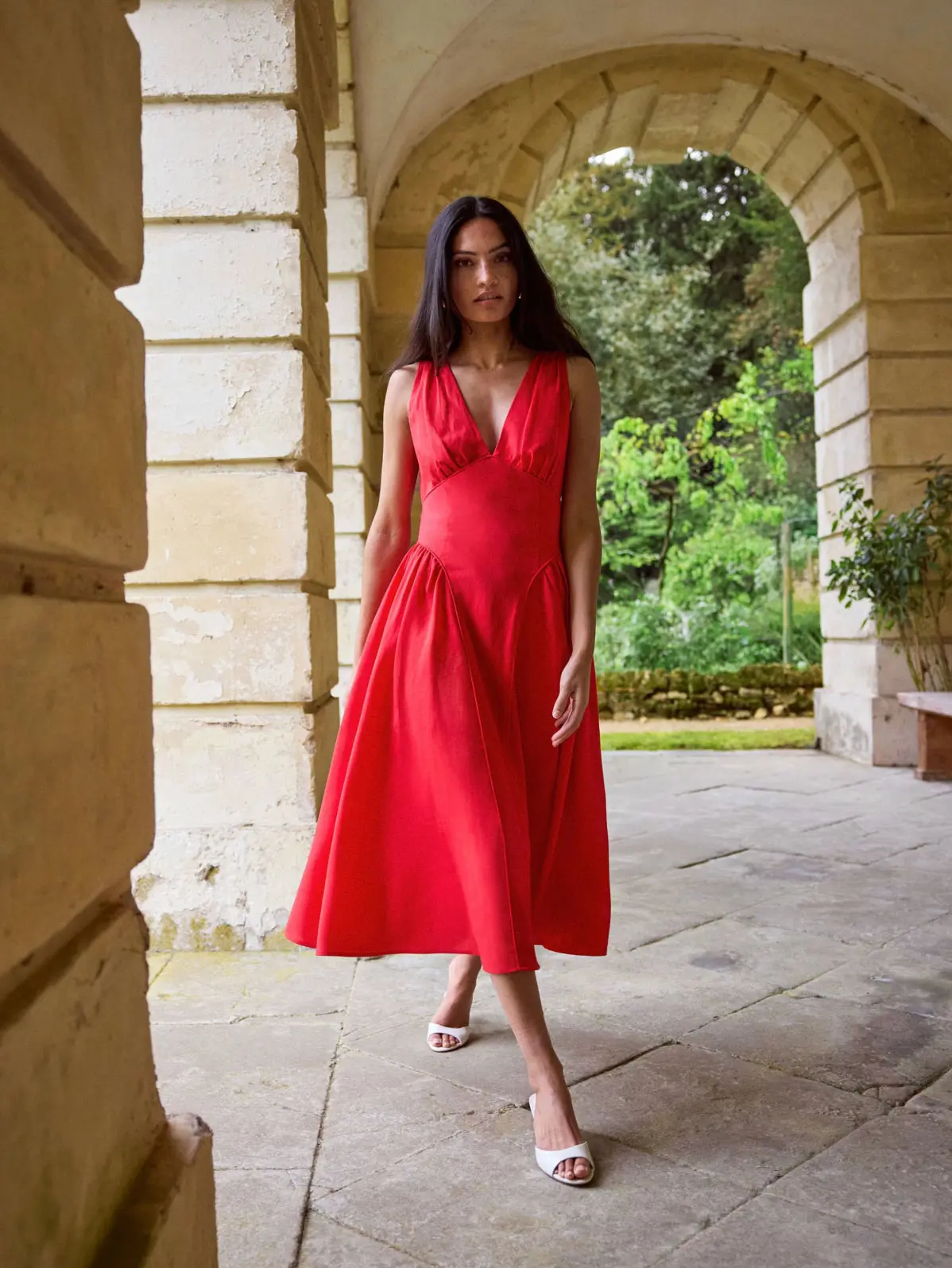 Woman wearing red dress