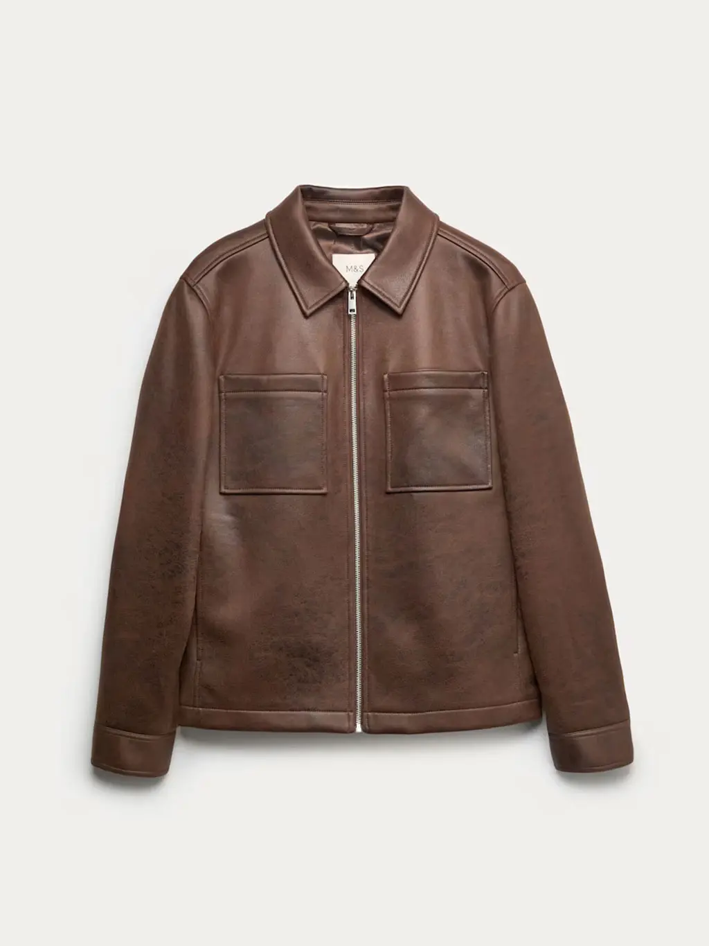 Brown leather trucker jacket