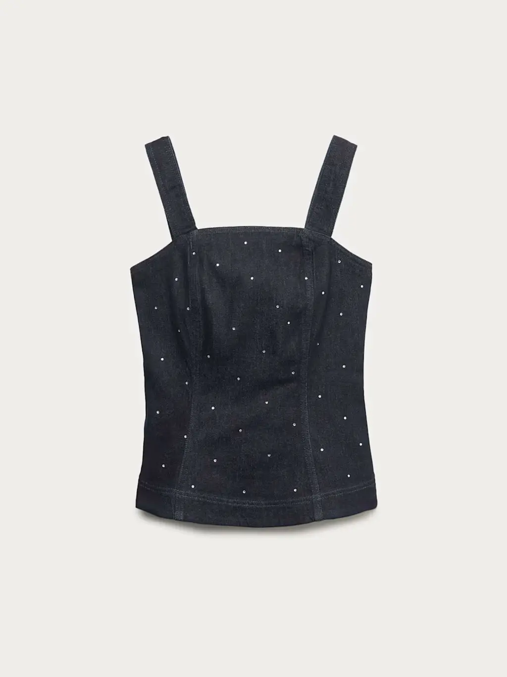 Studded denim square-neck top