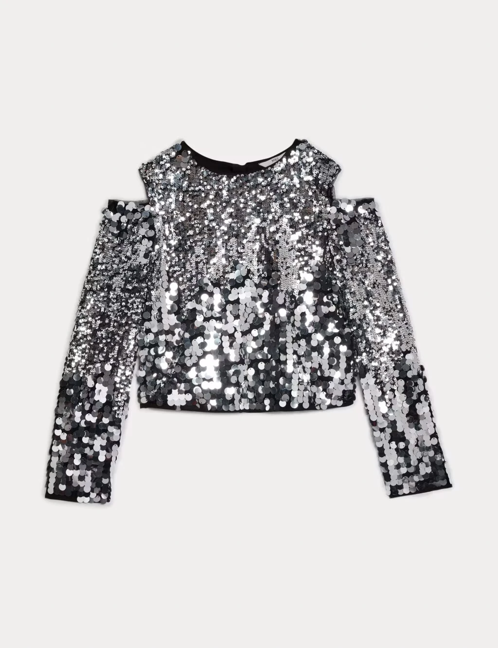 Girls' cut-out shoulder sequin party top