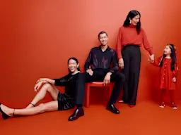 Family wearing red outfits to celebrate Lunar New Year