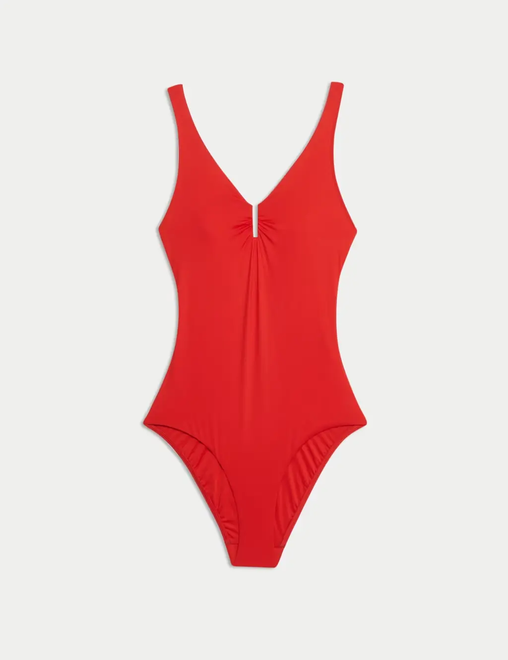 Red plunge swimsuit with tummy control