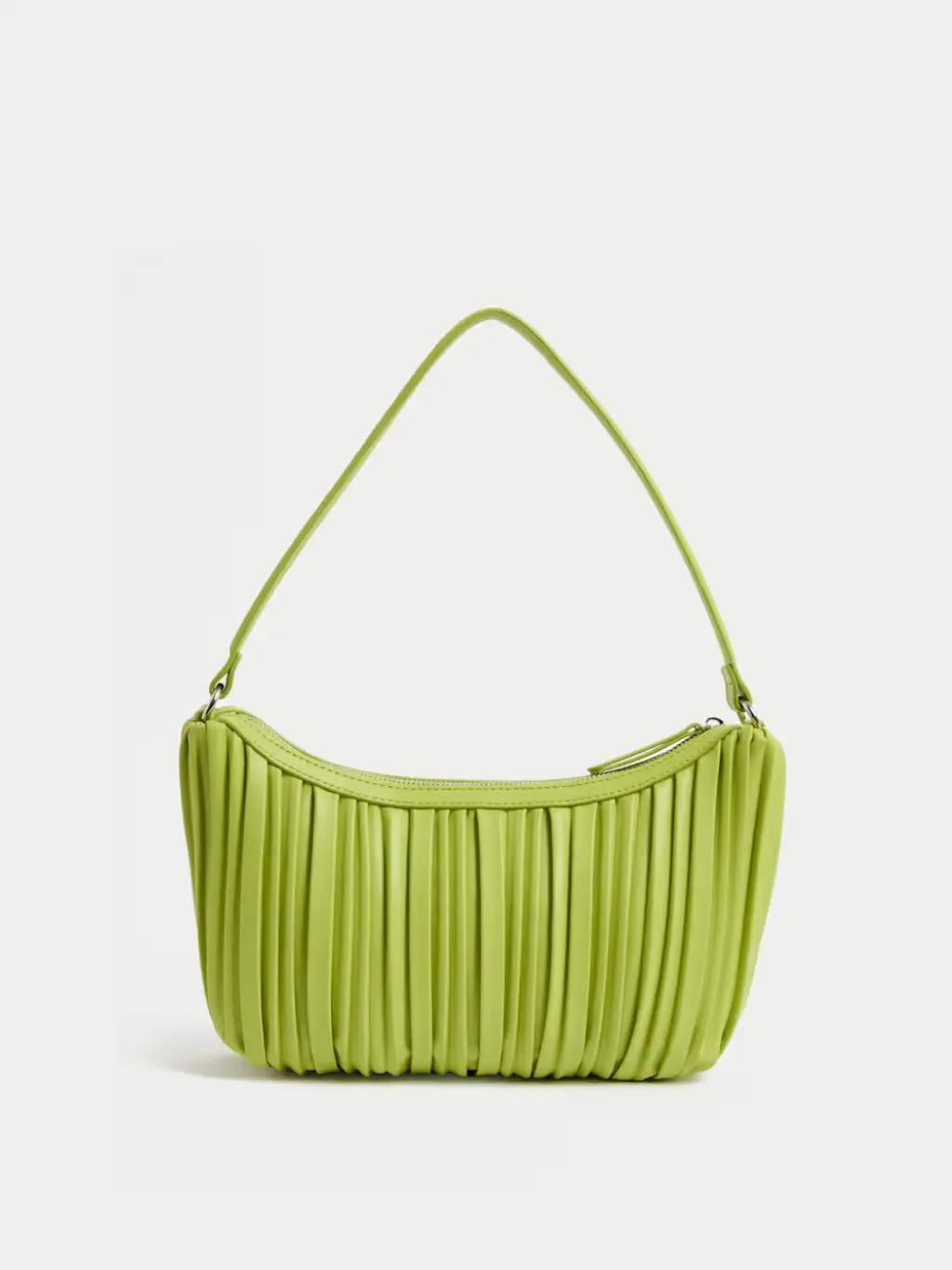 A cutout of a lime green pleated shoulder bag