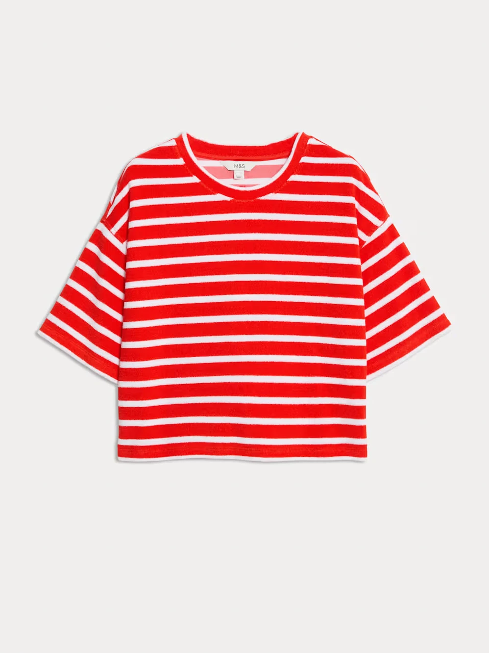 Red and white striped towelling cropped T-shirt