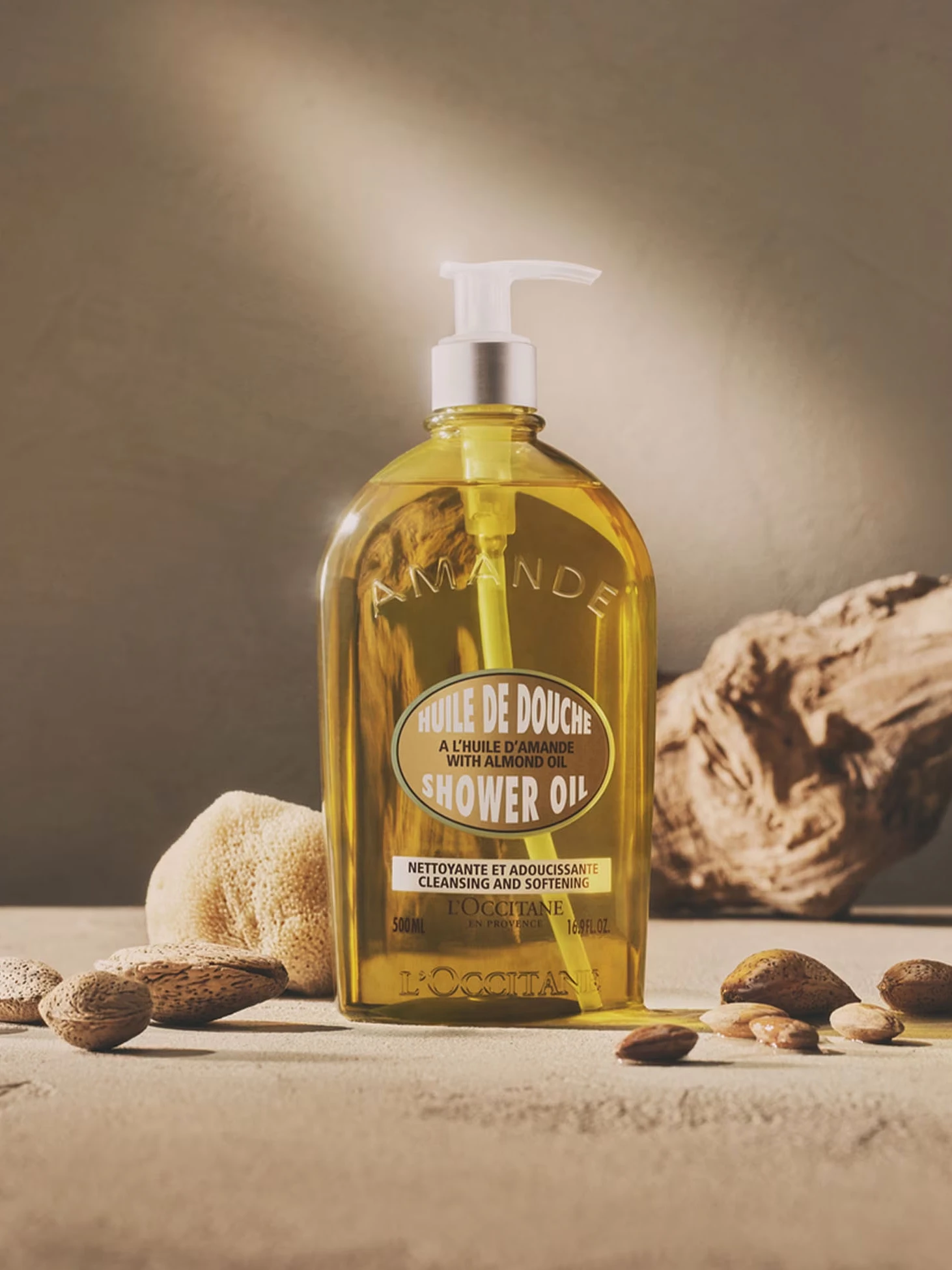 Bottle of L'Occitane almond shower oil