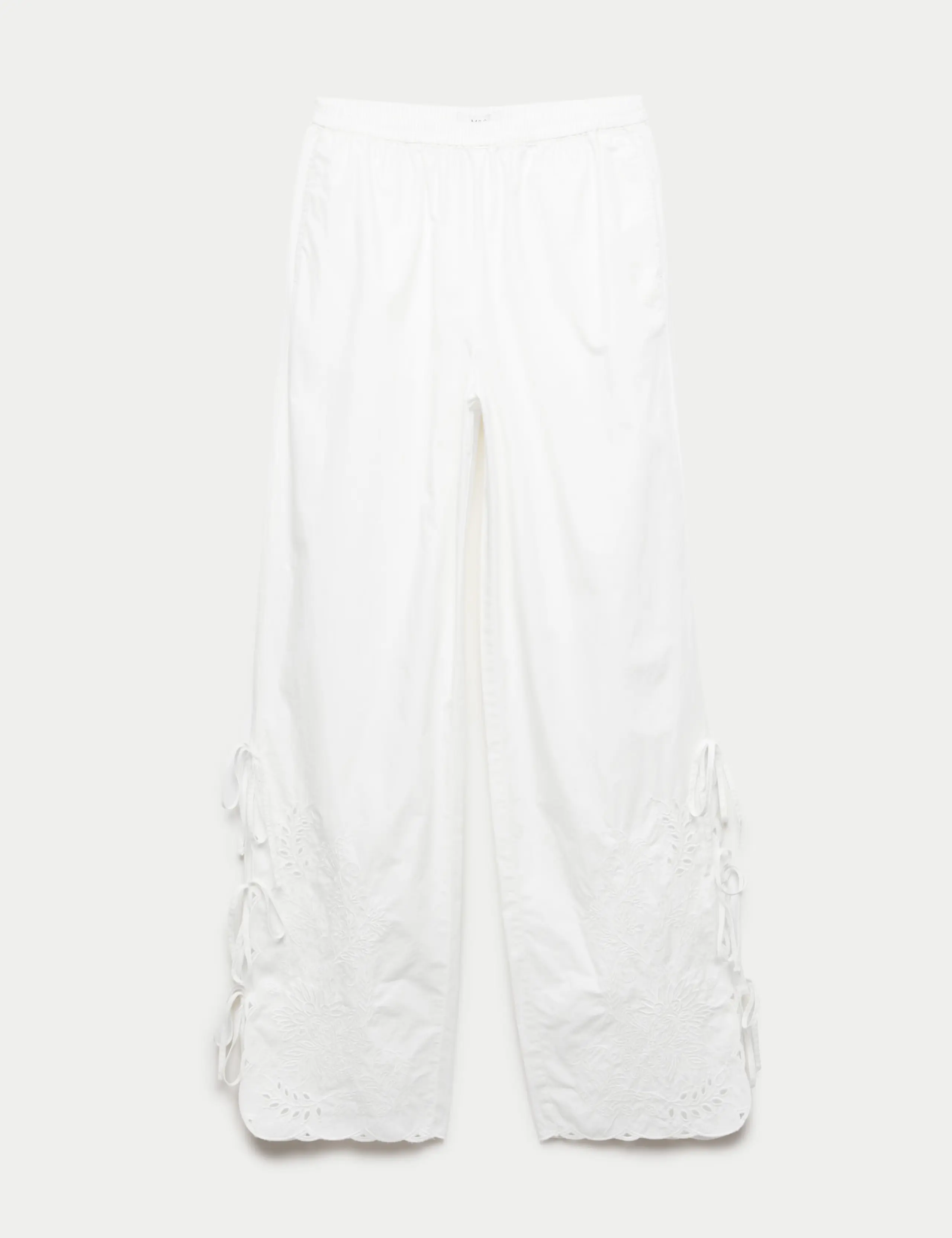 Pure Cotton Embroidered Wide Leg Trousers