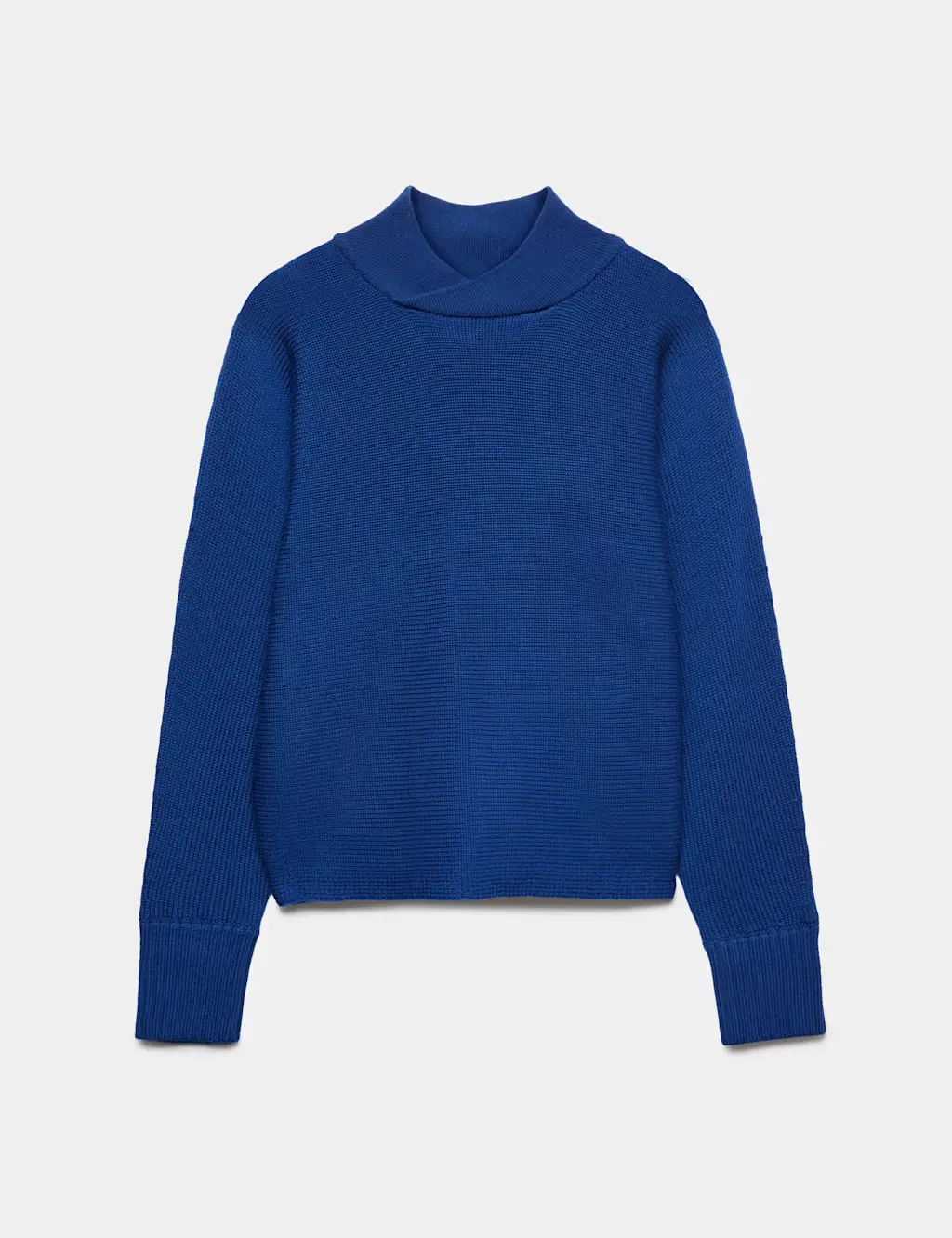 Bright blue knitted jumper with batwing sleeves.
